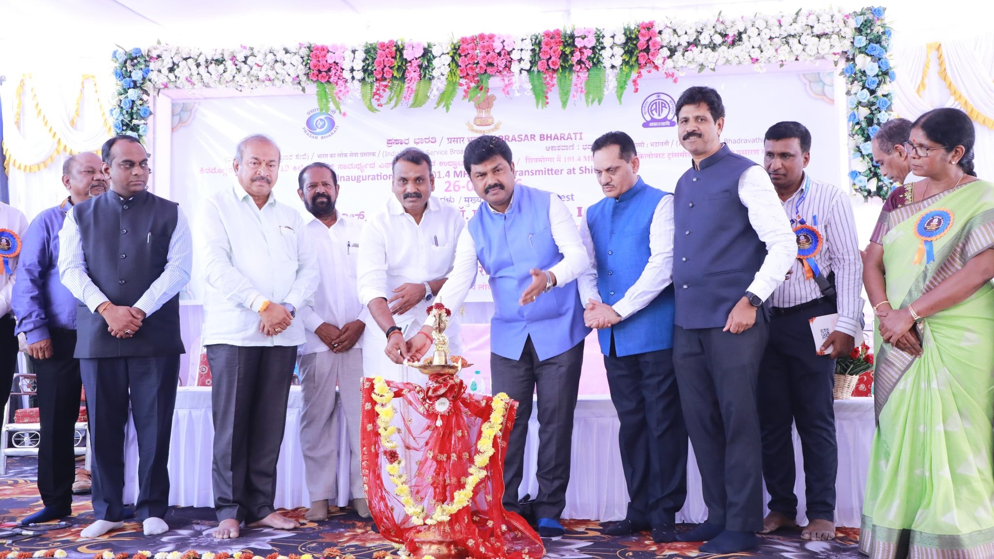 Minister of State for I&B, Dr L Murugan, inaugurating a transmitter station in Shivamogga district of Karnataka.