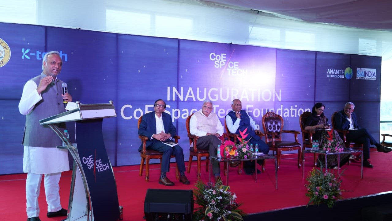 IT Minister Priyank Kharge recently speaking at the inauguration of the SpaceTech Foundation.