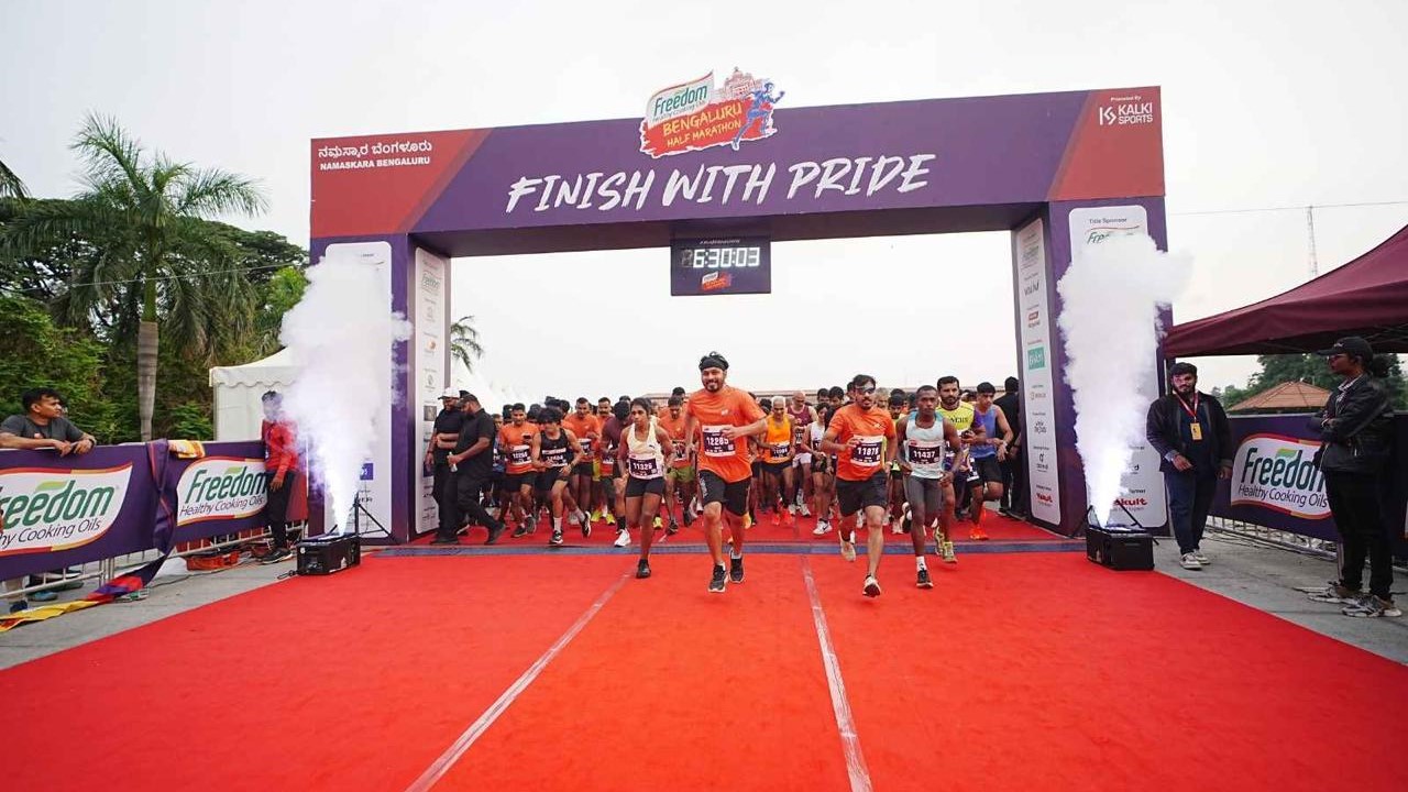 Runners in their elements at the Freedom Bengaluru Marathon on NICE Road.