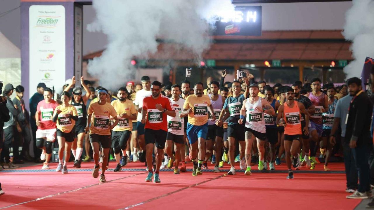 Runners in their elements at the Freedom Bengaluru Marathon on NICE Road.