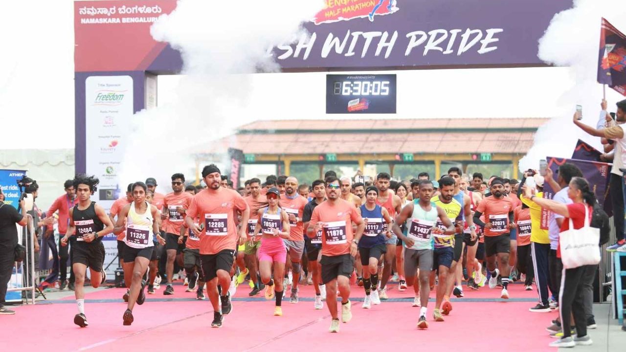Runners in their elements at the Freedom Bengaluru Marathon on NICE Road.