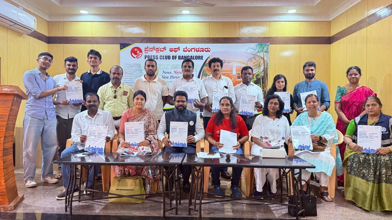 Team B.PAC releasing the audit report on Bengaluru's sanitation infrastructure.